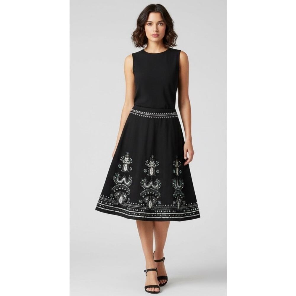 Basil & Maude hand-beaded bohemian southwestern midi skirt linen-blend sz 2/US M